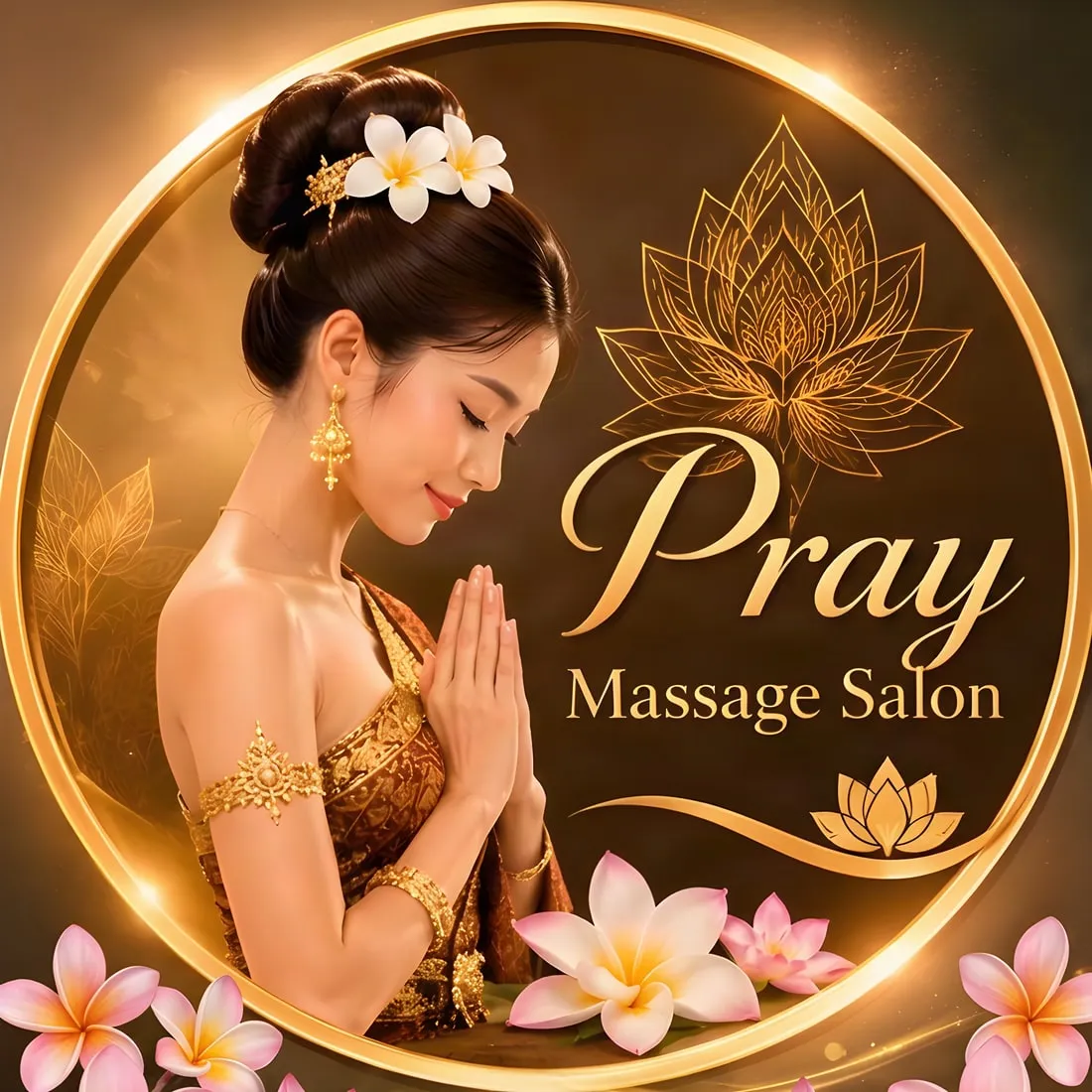 Pray Massage Salon — vrouw in Thaise klederdracht met handen in wai-groet